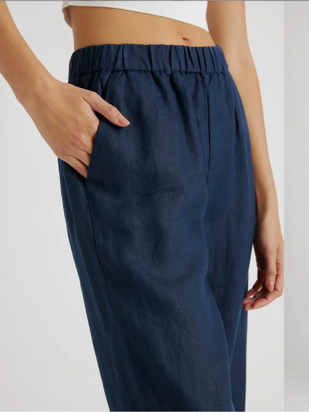 Quince Women’s 100% European Linen Flax Pull-On Pant Medium Navy Relaxed Fit